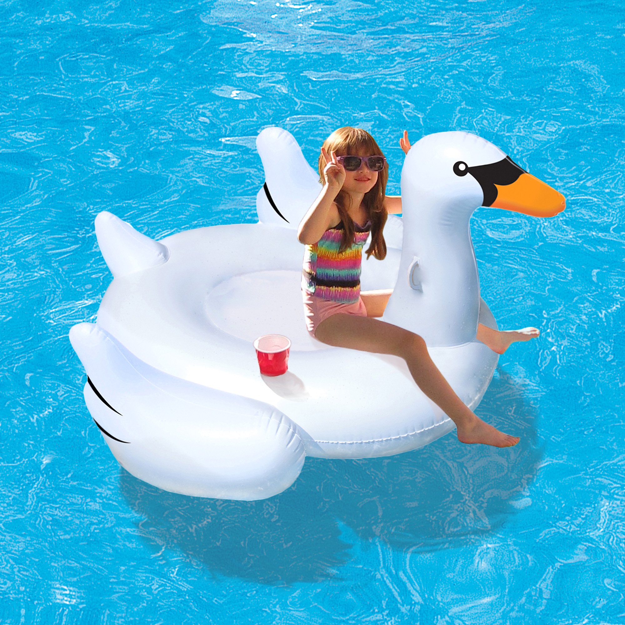 Elegant Giant Swan 73 in. Inflatable Ride-On Pool Float | Royal ...