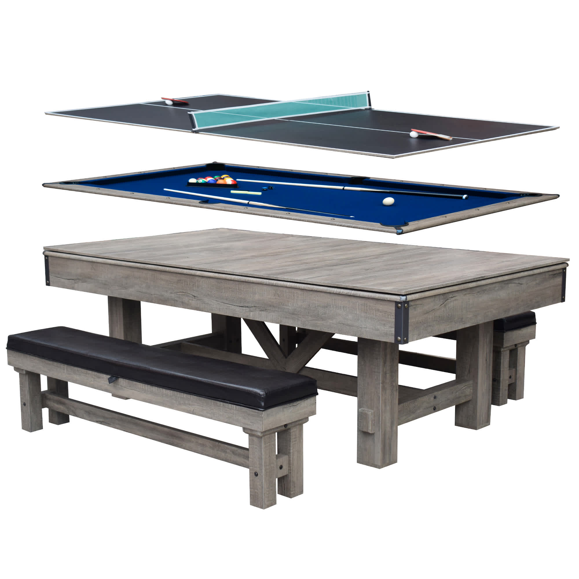 Logan 7-ft 3-in Pool Table W/Benches