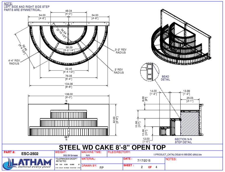 180 Deg. Steel Wedding Cake Step for Straight Walls (8'8 Wide) 42" walls