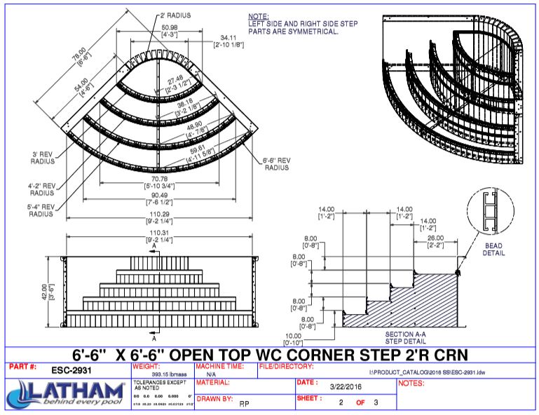 2' Radius Steel Wedding Cake Corner Step (9'2 1/4