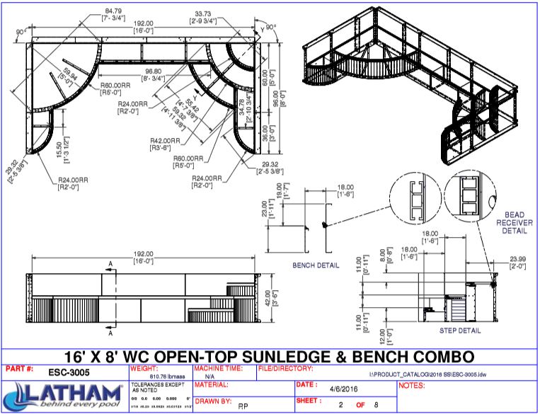 16' Wide Full width 42" Steel Wedding Cake Step w/ Sunledge & Bench