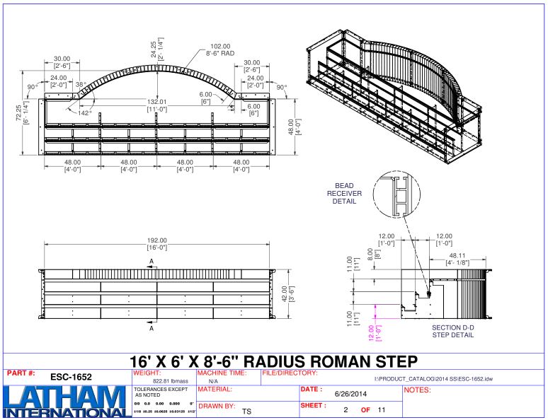 16' Wide Radius Roman End (8'6R) Steel Step w/ Sunledge