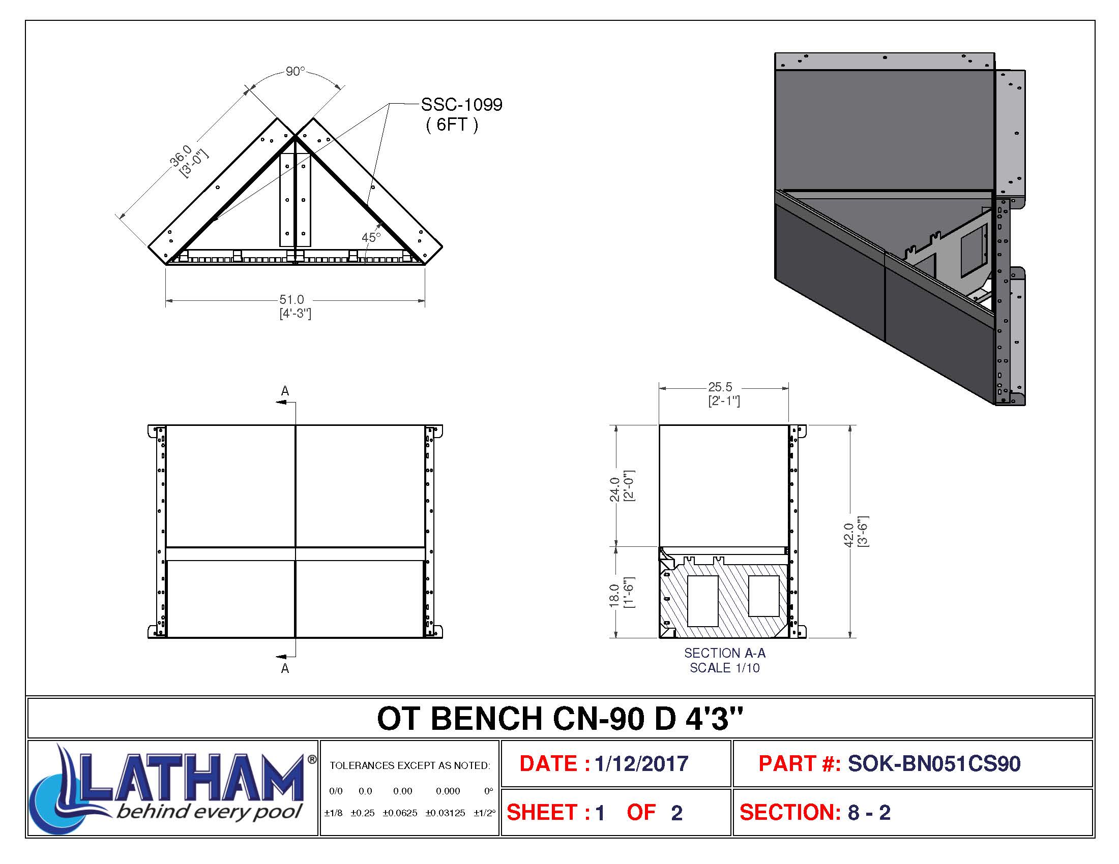 6" Radius Corner Bench (4'-3" Long)