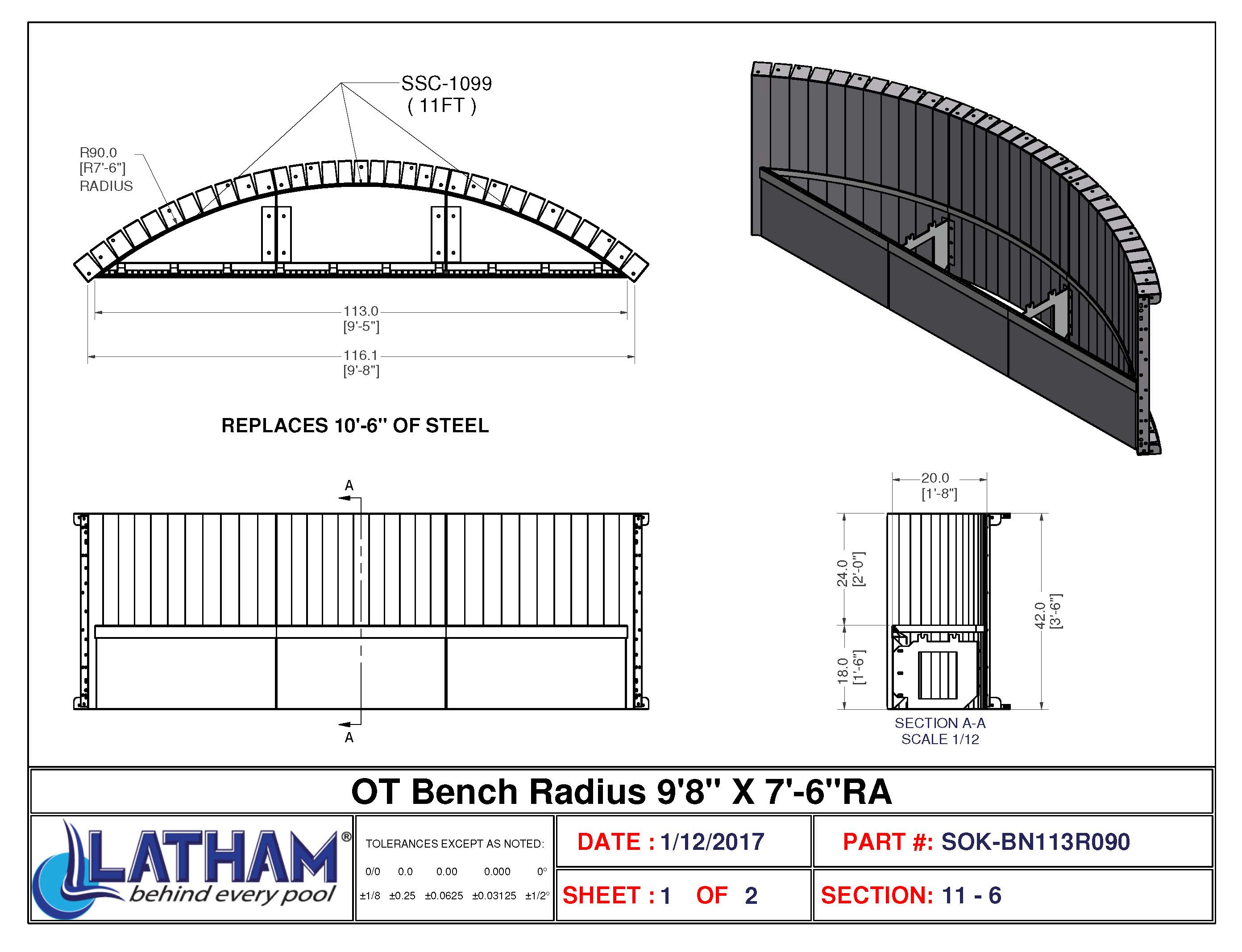 9'-8" Long 7'-6" Radius Bench