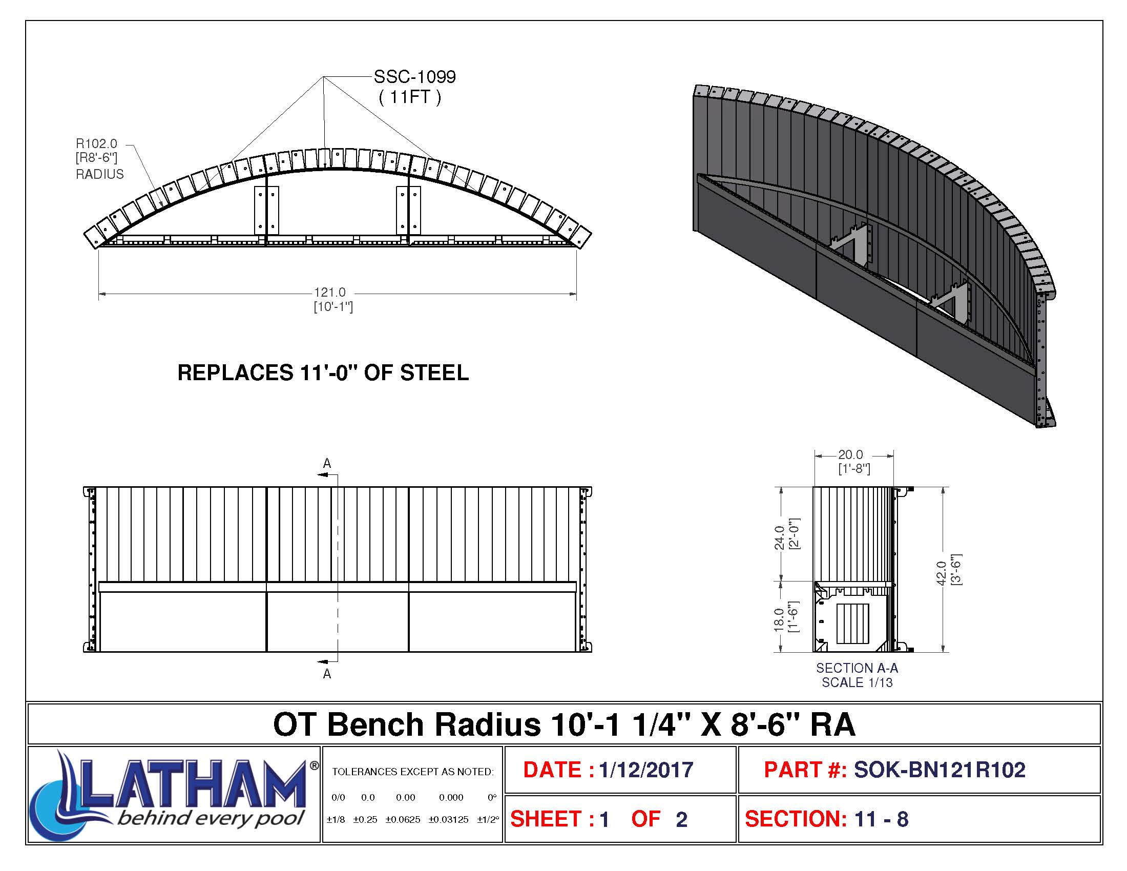 10'- 1 1/4" Long 8'-6" Radius Bench