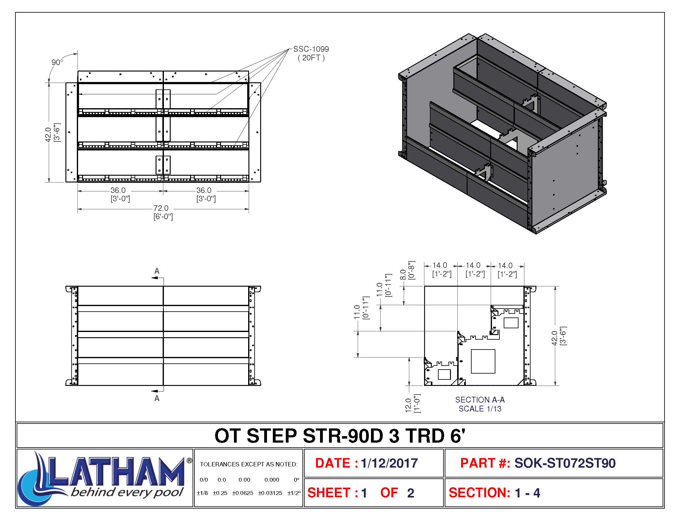 6' Straight 3-Tread Steel Step