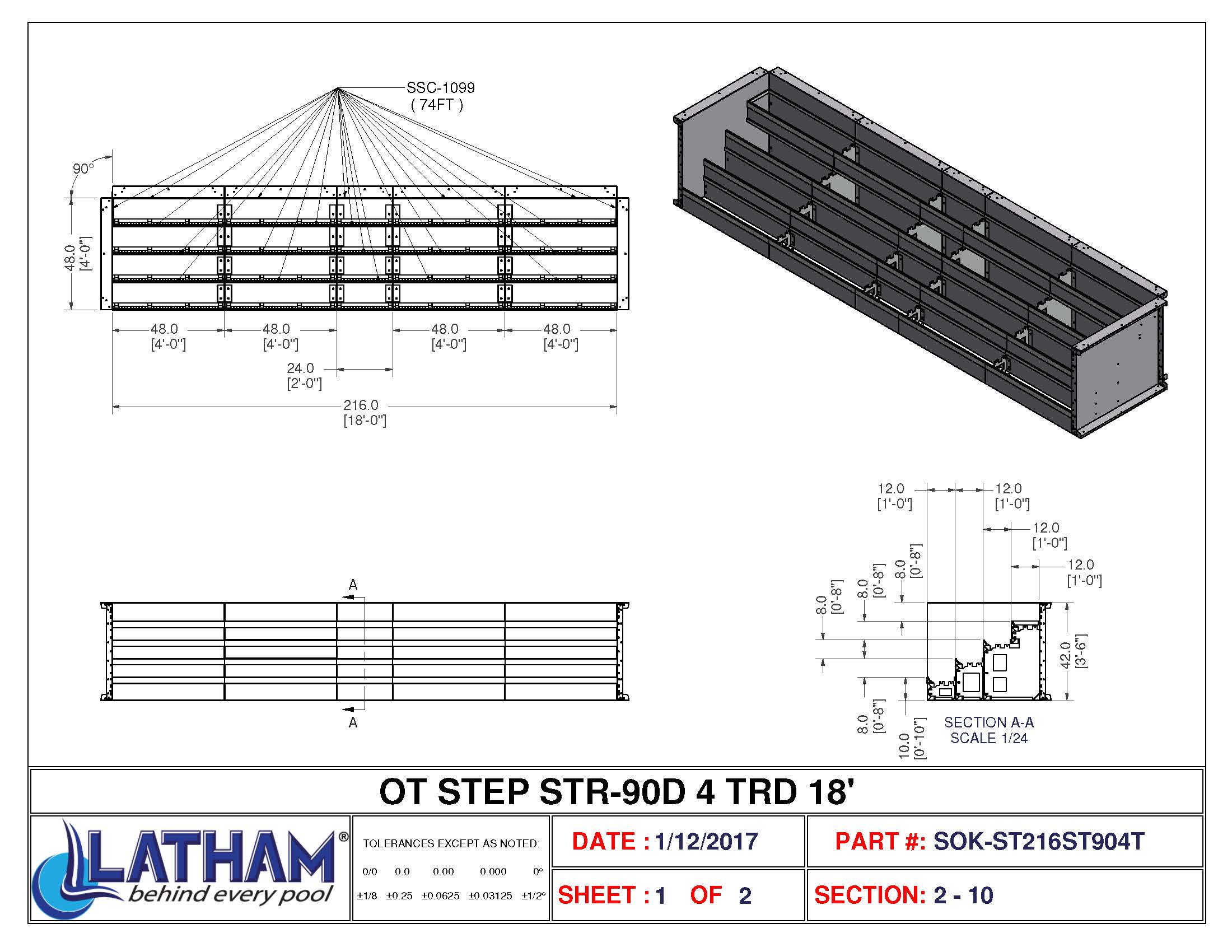 18' Straight 4-Tread Steel Step