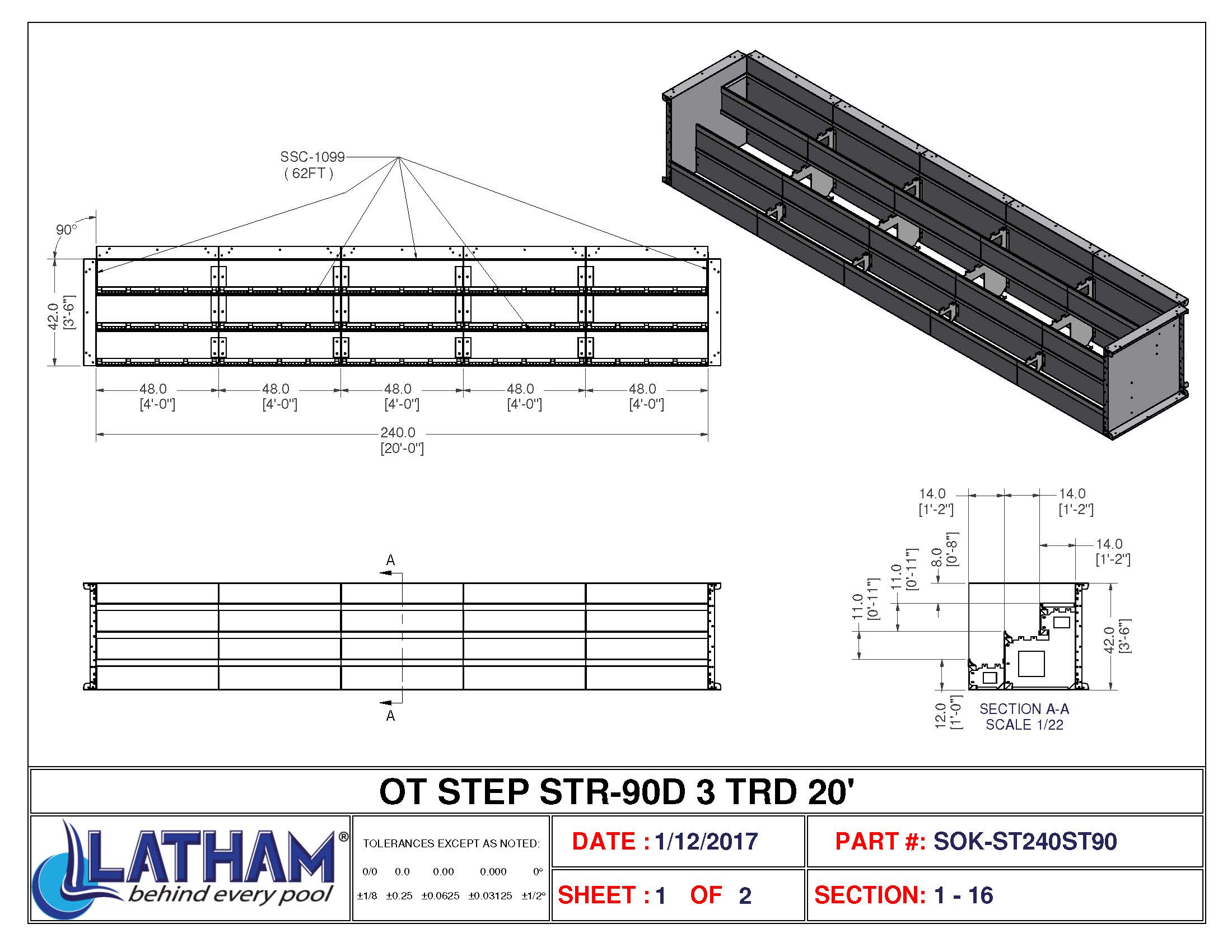 20' Straight 3-Tread Steel Step