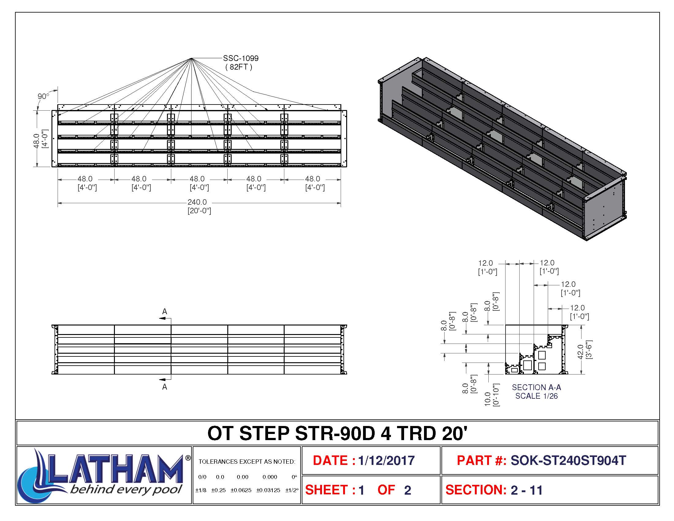 20' Straight 4-Tread Steel Step