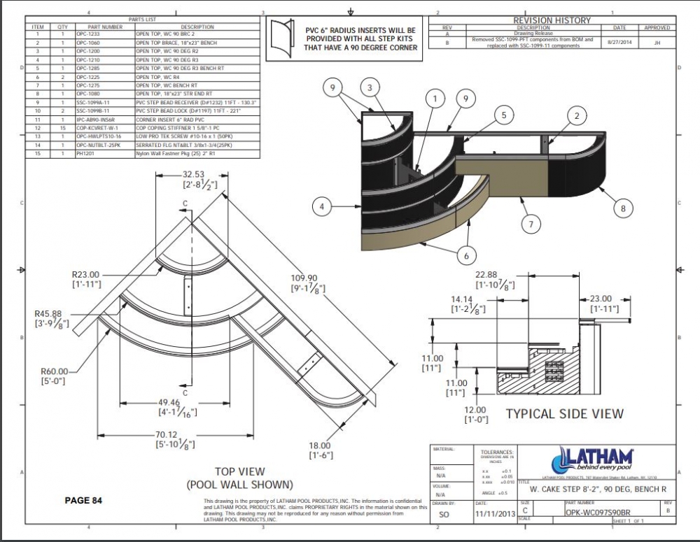 Wedding Cake Corner Step Polymer 3 Tread 90 Deg 6 Radius W Right Bench Royal Swimming Pools